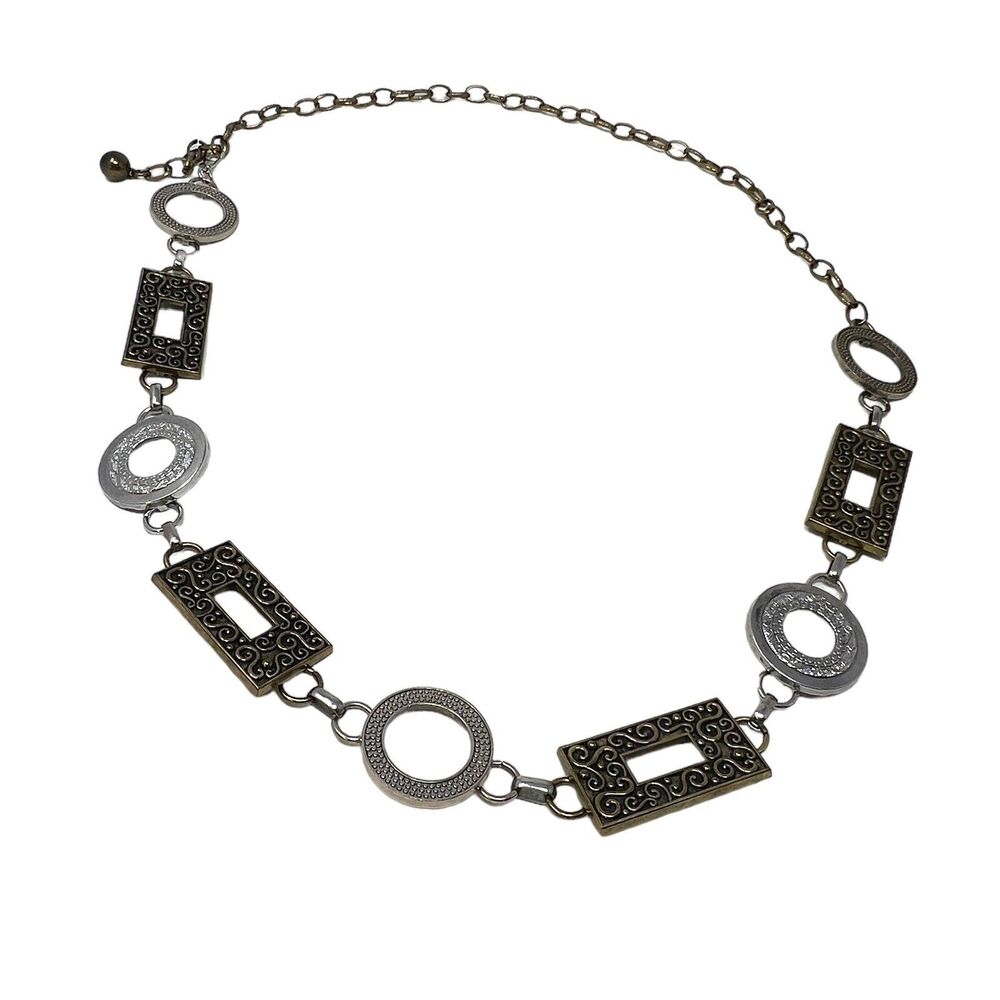 Vintage Women's Gold & Silver Tone Link Metal Belt Circles Rectangle 1980-1990’s